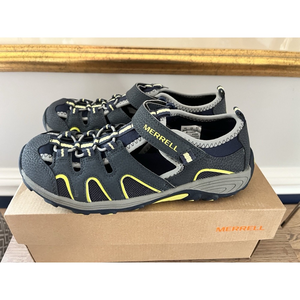 New! Merrell Hydro H20 Hiker Sandals Boys Size 6 Navy Lime Outdoors Shoes